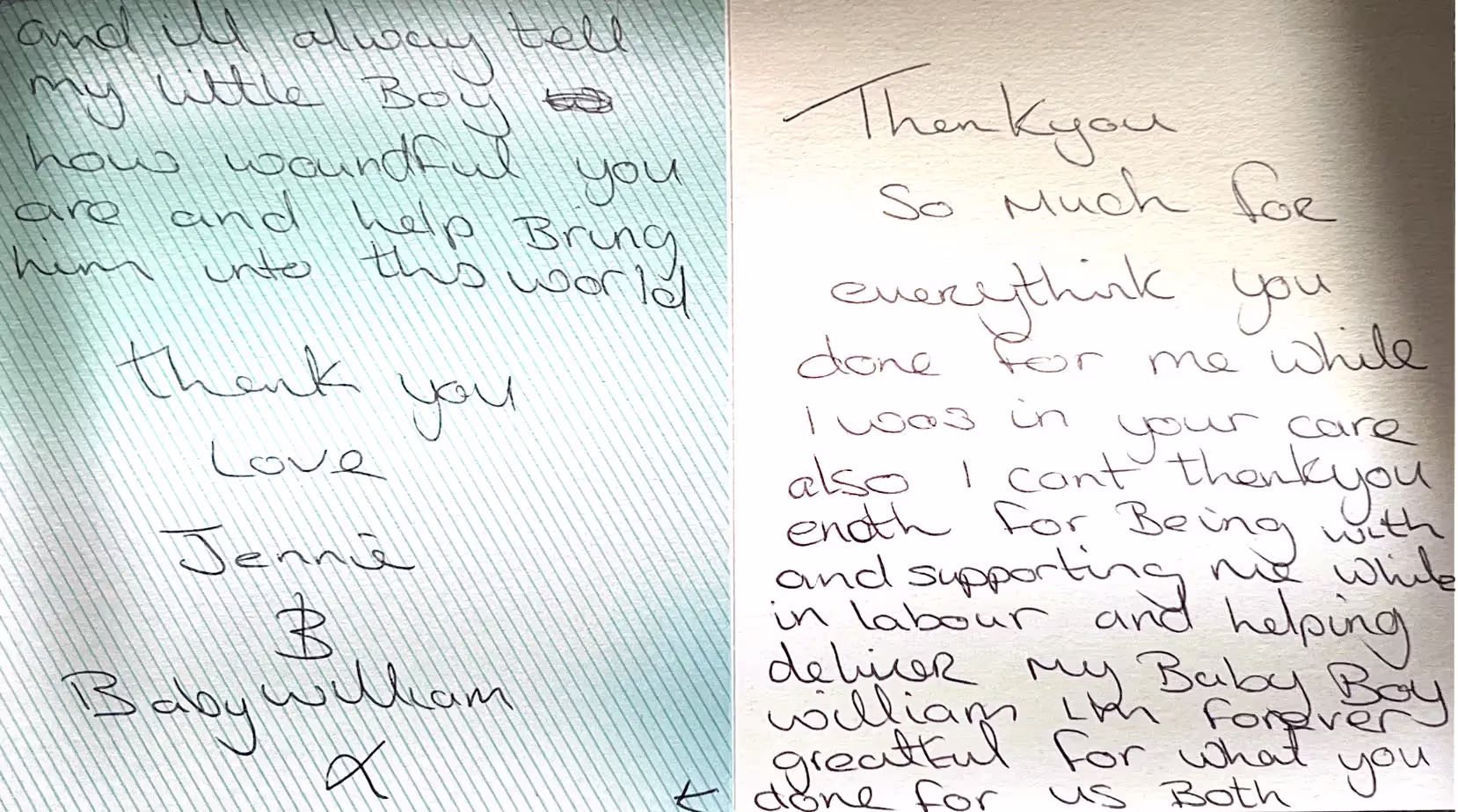 Handwritten testimonial card